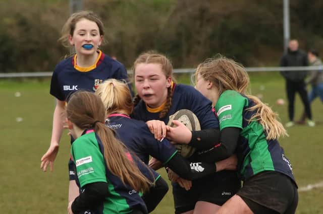 Action from the Girls' U14 rugby
