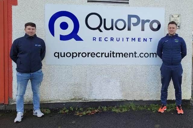 Gerard Marley, managing director of QuoPro, who recently visited Derriaghy Cricket Club is pictured with 1st XI vice captain, Mark Stinson. As principle club sponsor, the QuoPro logo will feature on the front of the club’s new coloured clothing kit, which from the start of this season, will be worn in all senior league and cup competitions