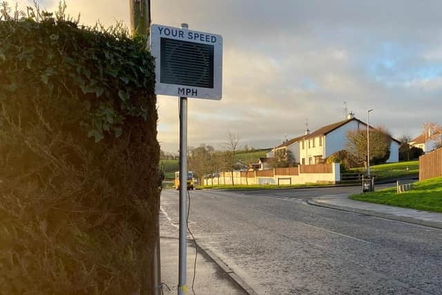 Temporary speeding signs at Richhill, Co Armagh.