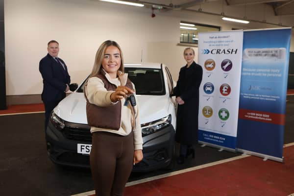 Stephen Savage, New Driver Business Development Manager, Danielle Walsh, St Louis Grammar student and Olivia Meehan, Legal Services Director at JMK Solicitors.