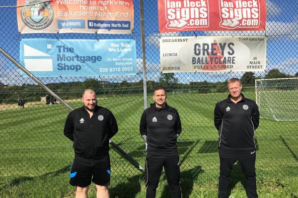 Assistant manager Jonny Gracey, Manager William Black and goalkeeper coach Simon Hamilton.