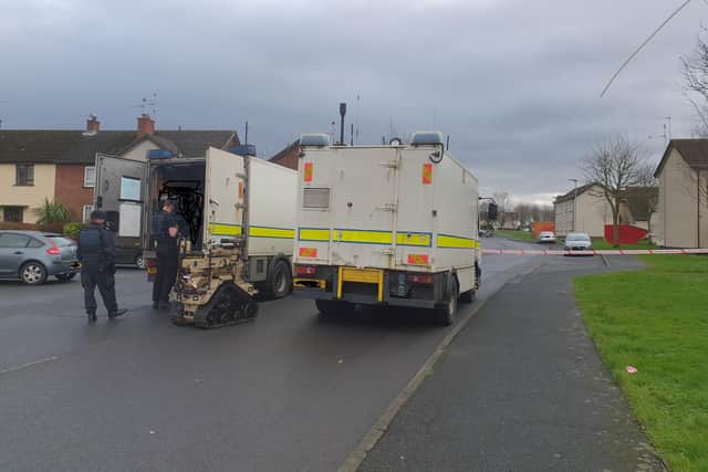 Army Technical Officers at a security alert at Dingwell Park, Taghnevan, Lurgan, Co Armagh