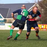 Kris Campbell on the charge for Bann Fourths. Picture: John Mullan