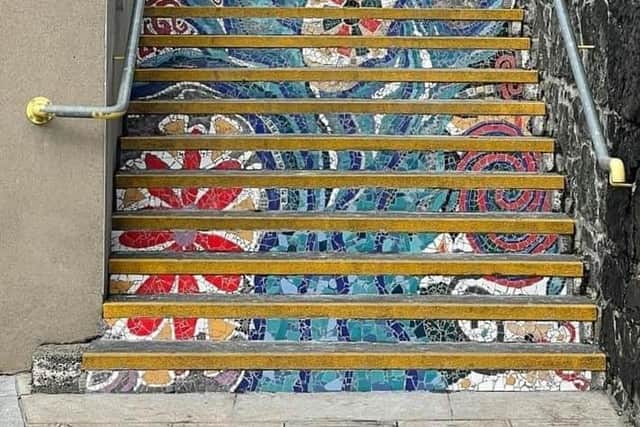 The Town Hall steps got a mosaic-makeover.