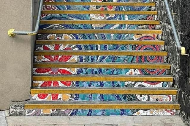 The Town Hall steps got a mosaic-makeover.