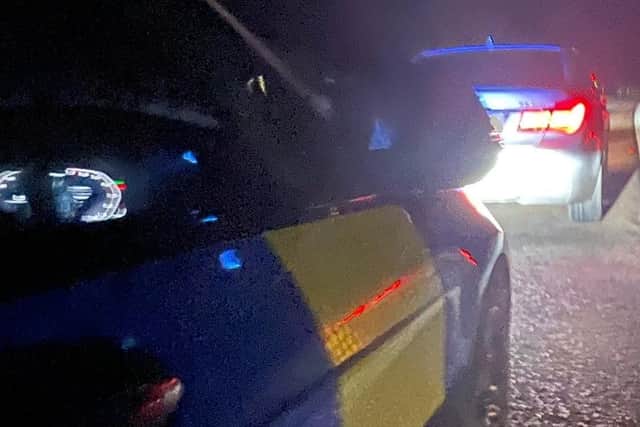 A driver was arrested after the PSNI Automatic Number Plate Recognition (ANPR) Intercept Team stopped
a vehicle on the M1. Picture: PSNI
