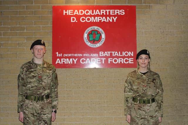 Cadets Lance Corporal Matthew Hall and Lance Corporal Nicole Jenkins from Carrickfergus Open Detachment who have been nominated for a First Aid Award. Picture: Kyna Ku.
