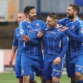 Josh Carson celebrates after his goal sealed the win for Coleraine