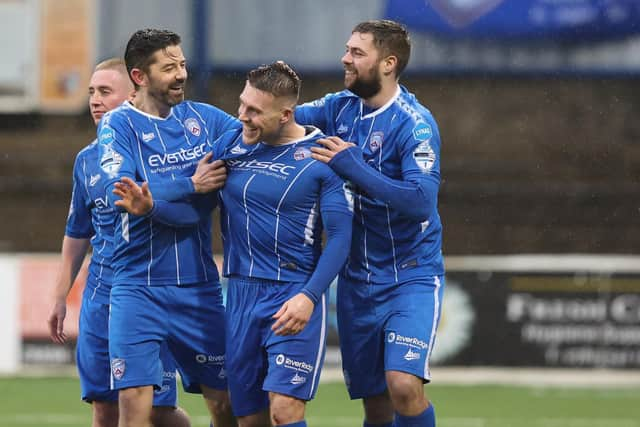 Josh Carson celebrates after his goal sealed the win for Coleraine