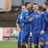 Josh Carson celebrates his late goal against Portadown