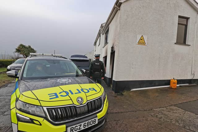 Police at the scene of the incident in the Whitehill Road in Carnlough. Picture McAuley Multimedia.