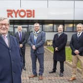Pictured at the launch of the Science Summer School - (L-R)David Watson, Advisor for Ryobi; Lord Andrew Mawson OBE; Graham Whitehurst, Chair of MEA Manufacturing Taskforce; Cllr Matthew Armstrong; Richard Mallett, Wellnorth Enterprises; Marco Emig, Managing Director of Ryobi.