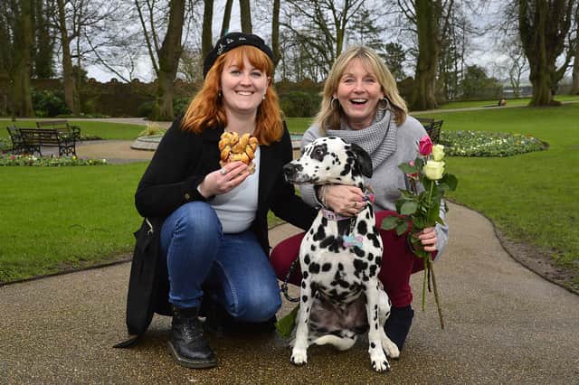Ald Amanda Grehan, Lisburn & Castlereagh City Council’s Development Committee Chair (right), joins owner of Lisburn’s Blixt Bakery Zara Shiels and Daisy the Dalmatian to launch the upcoming Valentine’s Day Market