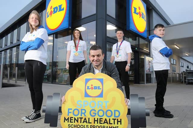 Pictured celebrating the announcement is Sport for Good Ambassador and Paralympic champion Bethany Firth OBE, Sport for Good Ambassador and Olympic gymnast Rhys McClenaghan and Gordon Cruikshanks, Head of Sales Operations for Lidl Northern Ireland. For more information, please visit lidl-ni.co.uk/lidl-community-works