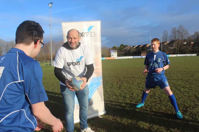 Rory Best, Sported ambassador, playing tag rugby with young people from Portadown Panthers.