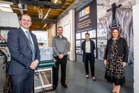 Economy Minister Gordon Lyons, Graeme Bennett (Director of IPC Mouldings), Grainne McVeigh (Director of Advanced Manufacturing & Engineering, Invest NI) and Joanne Liddle (Managing Director of IPC Mouldings).
