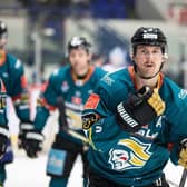 Ben Lake, Belfast Giants' hat-trick hero against the Coventry Blaze, celebrates one of his goals. Picture: Scott Wiggins/Coventry Blaze