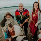 Mayor of Ards and North Down Borough Council, Councillor Mark Brooks and Chairperson of Newry, Mourne and Down District Council, Councillor Cathy Mason along with Magnus Vikings from Ballydugan Medieval Settlement are excited to launch the Strangford Lough Viking Festival being held this March