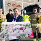 From left, Trainee Firefighter  Niamh McFall, ACFRO Aidan Jennings, Minister Swann , Damian Gill, Trainee Firefighter Mark McDaid.