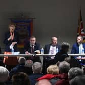 PACEMAKER PRESS BELFAST 10/02/2022
Speakers   during  an  anti-protocol rally at Dromore Orange Hall on Thursday evening, The DUP Leader Jeffrey Donaldson, TUV Leader Jim Allister attended the rally alongside   prominent Brexiteers  Kate Hoey and former MEP Ben Habib.
 Pic Colm Lenaghan/ Pacemaker 




















































































































































































































































































































































































































































































Pic Colm Lenaghan/ Pacemaker