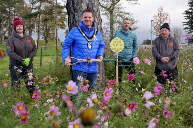 Visiting the meadows recently was Lord Mayor of Armagh City, Banbridge and Craigavon Alderman Glenn Barr with ABC staff and volunteers involved in the project.