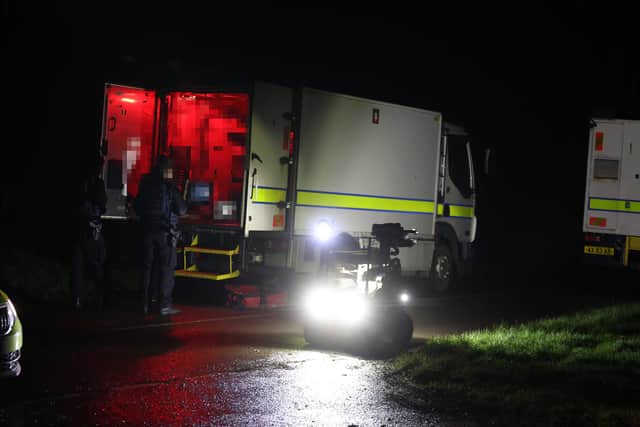 Police and ATO at the scene of a security alert on the Castlenagree Road near Bushmills late on Thursday evening.Picture: Steven McAuley / McAuley Multimedia.
