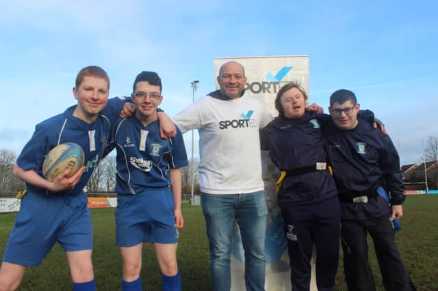 Rory Best, Sported ambassador, playing tag rugby with young people from Portadown Panthers to launch the new Include project.