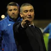 Ards manager Matthew Tipton during his first game in charge of the Championship club. The victory on Tuesday over Loughgall marked a winning return to management following Tipton's exit from top-flight Portadown. Pic courtesy of Ards FC/Gareth McCluskey.