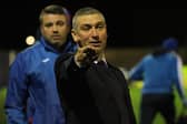 Ards manager Matthew Tipton during his first game in charge of the Championship club. The victory on Tuesday over Loughgall marked a winning return to management following Tipton's exit from top-flight Portadown. Pic courtesy of Ards FC/Gareth McCluskey.