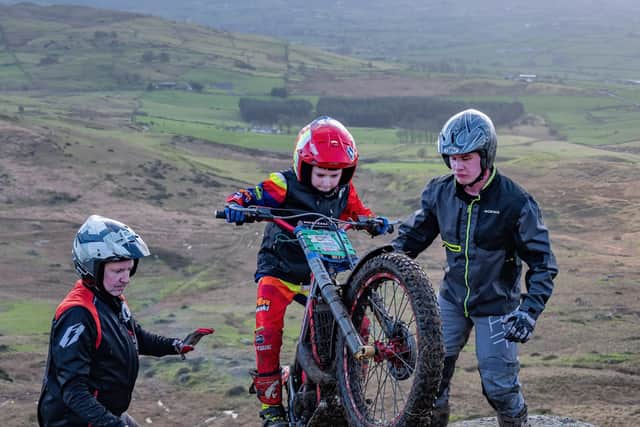 Young Mason Crawford taking part in the recent the 54th Terry Hill trial, which was held on Slieve Croob in Dromara, Co Down. Picture: Cromlin Images