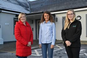 Director of Charis Cancer Care, Imelda McGucken, Power NI's Aoife Magennis and Charis Cancer Care's Fundraiser Katrina Hughes at Charis Cancer Care Centre, Cookstown.