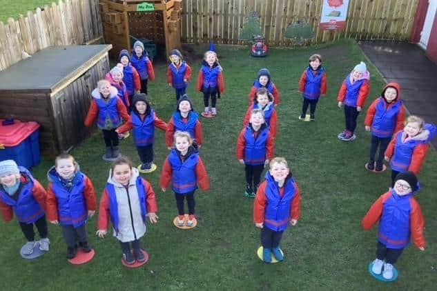 Portrush Community Playgroup children make the number 50 to mark the group's anniversary