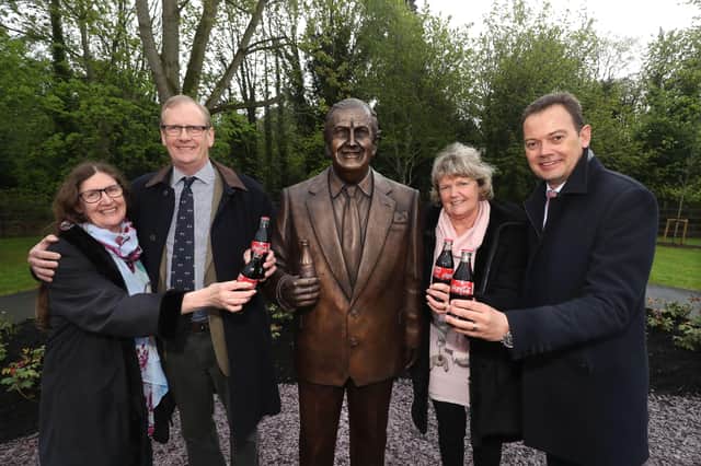 Pictured at the unveiling of a statue to honour the late Mr Terence Robinson are his son Tim Robinson and daughters Linda McCarthy and Bobi Monson with Matthieu Seguin, General Manager of Coca-Cola HBC Ireland & Northern Ireland