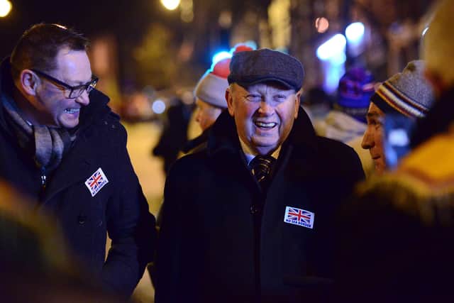 TUV leader Jim Allister pictured during the rally.
 Picture: Arthur Allison/Pacemaker Press