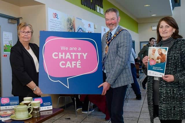 Marjorie Hawkins, chair of Mid and East Antrim Loneliness Network; the Mayor, Councillor William McCaughey and Yvonne Carson, Northern health and Social Care Trust.