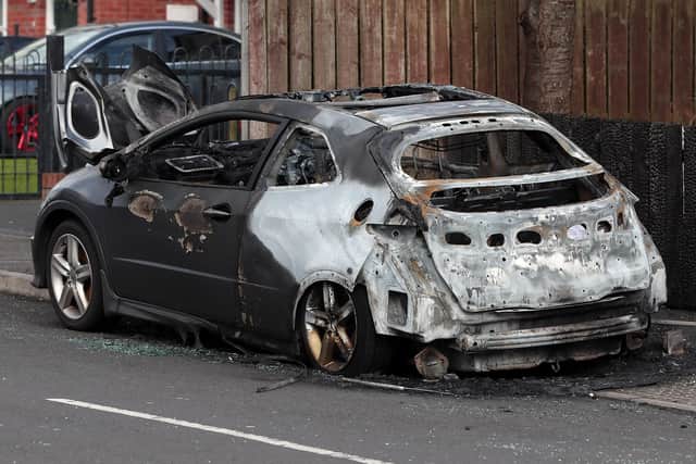 Police are appealing for information following the report of a car set on fire in the Rosganna Drive area of Carrickfergus.  Picture by Kelvin Boyes/PressEye