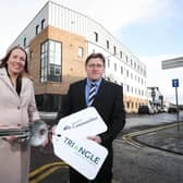 l-r) Barclays Director Joanna McArdle and Triangle Housing’s Director of Finance Alan Crilly