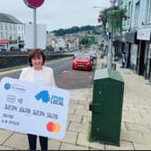 Upper Bann MLA Diane Dodds with the High Street Voucher, issued by the Department for the Economy during the COVID19 pandemic to urge people to Shop Local.