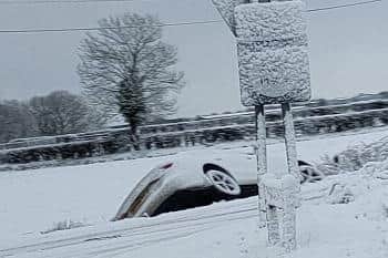 Treacherous road conditions in parts of Mid Ulster. This car left the road at Sandholes, Cookstown.