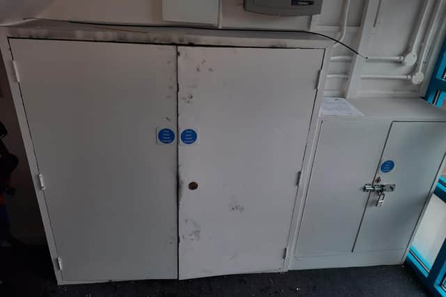 The closed encased electrical junction box at Corcrain flats in Portadown. A spokesperson for Arbour Housing Association said: "No external damage was caused in the communal space with the fire contained in the cabinet. The communal electric board has been replaced.