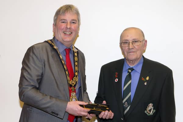 The Mayor of Causeway Coast and Glens Borough Council Councillor Richard Holmes pictured with Liam McCurdy, Secretary of Ballymoney Royal British Legion
