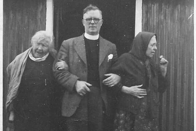 Reverend Duncan Campbell with the two elderly sisters who prayed for Revival in the Isle of Lewis