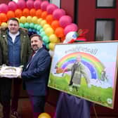 Sheenagh and Brian Black present Health Minister Robin Swann with a copy of their petition Maggie's Call. Photo by Kelvin Boyes / Press Eye.