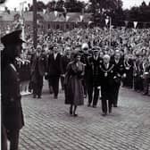 HRH Queen Elizabeth at Ballymena station during her visit to Ballymena on July 3rd 1953. INBT 20-199F