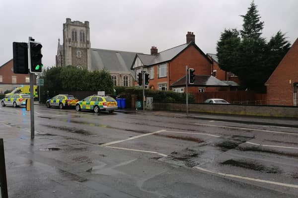 Emergency services at the scene of the incident on the Upper Lisburn Road.