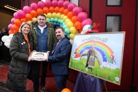 Maggie's parents Sheenagh and Brian Black present Health Minister Robin Swann with a copy of their petition, Maggie's Call. Photo by Kelvin Boyes / Press Eye.
