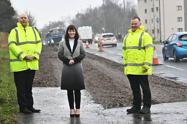 Minister Mallon at the site of the new infrastructure in Newtownabbey.