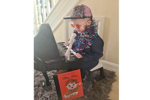 Donnacha McCaughey, aged five, from Lurgan who dressed up as Rocket Man Elton John for World Book Day.