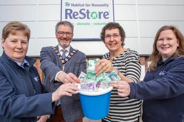 Pictured is Jackie Patton (MEA), Mayor Cllr William McCaughey, Jenny Williams, Chief Executive of Habitat for Humanity Ireland and Isobel Kerr from Habitat for Humanity.