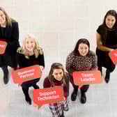 Almac team members Denise Jordan, Caroline Trainor, Sarah Quinn,
Christine Black and Naseem Khan show the wide range of roles filled by women in the company.